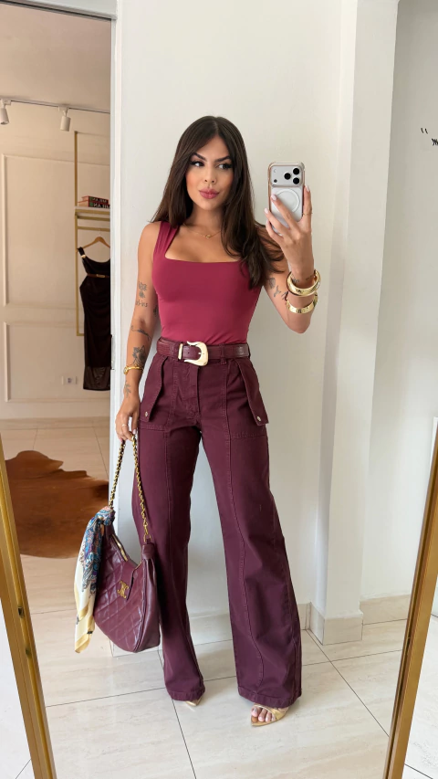Calça Reta Sarja Cherry